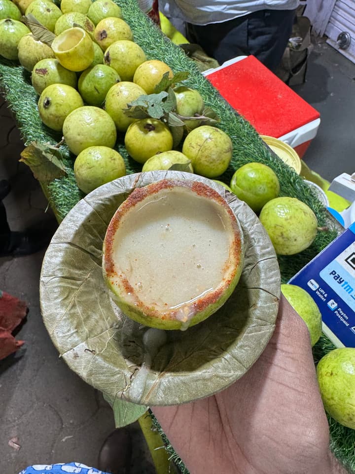 Guava juice, with guava shell as glass!